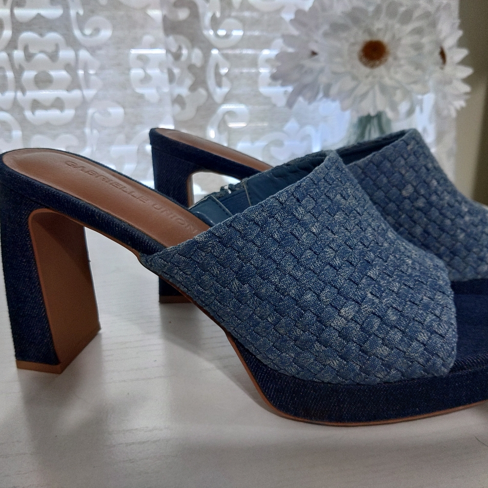 Gabriela Hearst Blue Woven Platform Mules